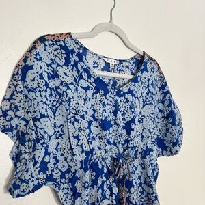 CAbi Blue and White Floral Blouse